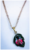 Ladybugs on a Leaf Necklace on 10" Gold Chain