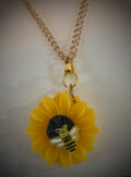Sunflower with Bee Necklace on 13" Gold Chain
