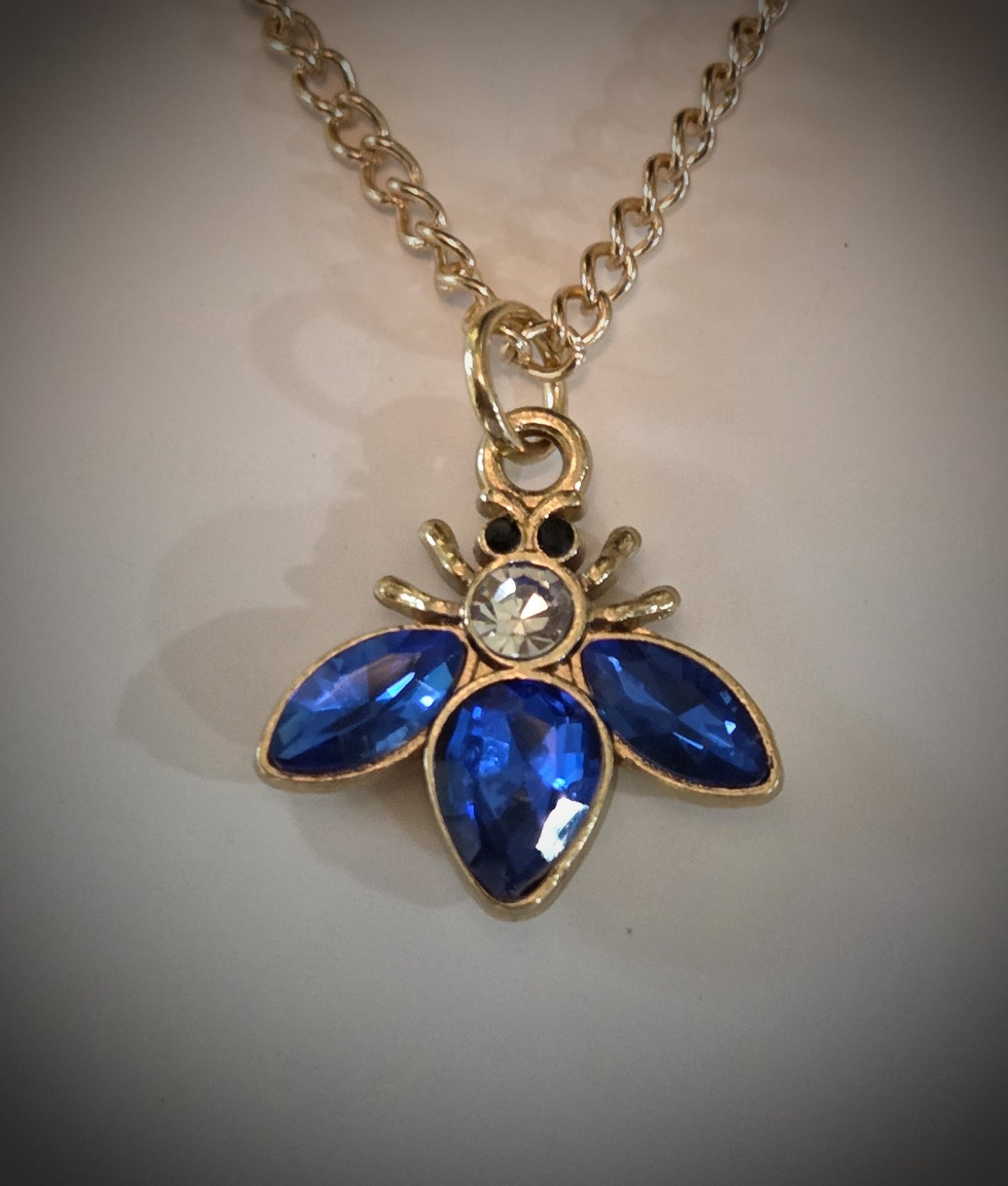 Jeweled Flies Necklace on 13" Gold Chain